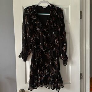 LC Lauren Conrad Black Floral Ruffle Dress